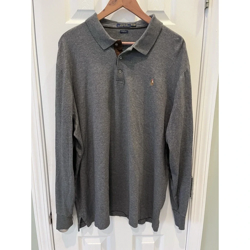 Polo Ralph Lauren Polo Shirt Mens XXL Gray Rugby Classic Fit Pony Long Sleeve